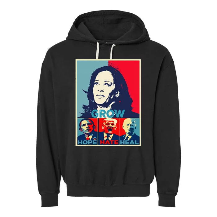 Kamalaharris 2024 President Campaign Hope Hate Heal Grow Garment-Dyed Fleece Hoodie