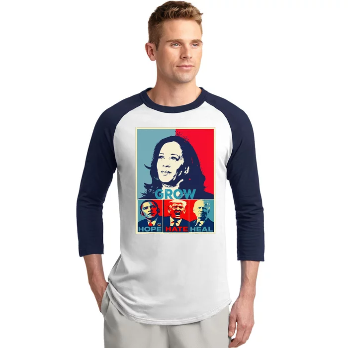 Kamalaharris 2024 President Campaign Hope Hate Heal Grow Baseball Sleeve Shirt