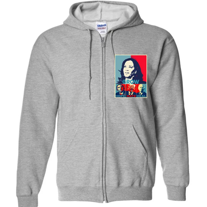 Kamalaharris 2024 President Campaign Hope Hate Heal Grow Full Zip Hoodie