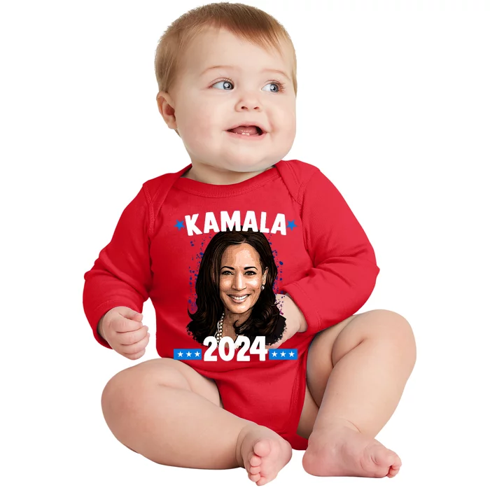 Kamala 2024 President Election Vote Blue Biden Baby Long Sleeve Bodysuit