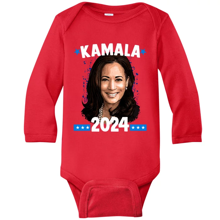 Kamala 2024 President Election Vote Blue Biden Baby Long Sleeve Bodysuit