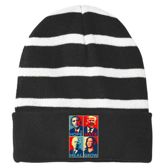 Kamalaharris 2024 President Campaign Hope Hate Heal Grow Striped Beanie with Solid Band