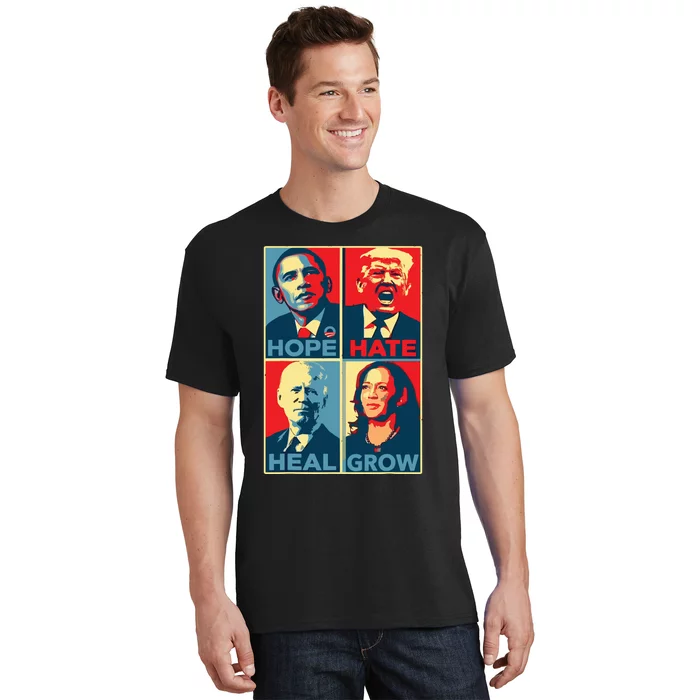 Kamalaharris 2024 President Campaign Hope Hate Heal Grow T-Shirt