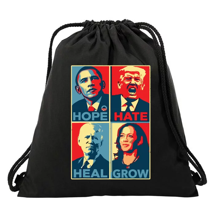 Kamalaharris 2024 President Campaign Hope Hate Heal Grow Drawstring Bag