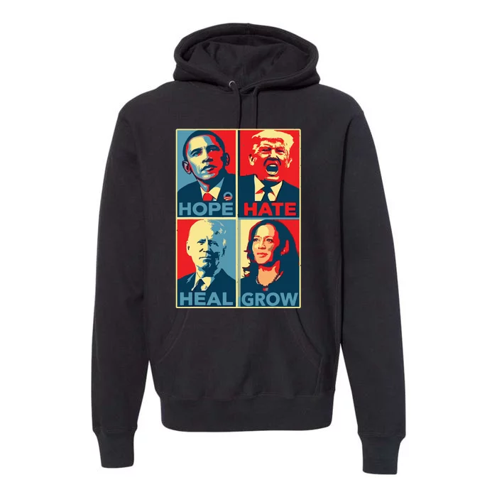 Kamalaharris 2024 President Campaign Hope Hate Heal Grow Premium Hoodie