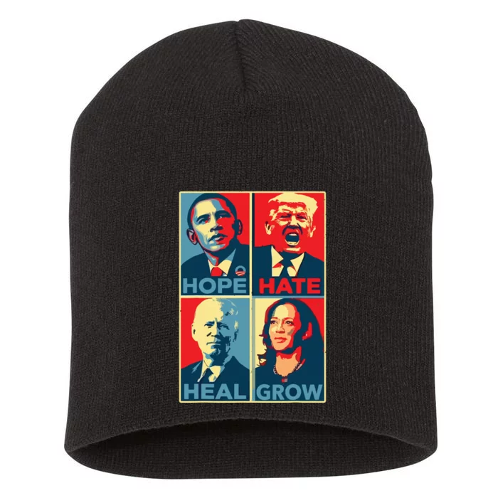 Kamalaharris 2024 President Campaign Hope Hate Heal Grow Short Acrylic Beanie