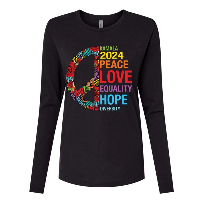 Kamala 2024 Peace Love Equality Hope Diversity Womens Cotton Relaxed Long Sleeve T-Shirt