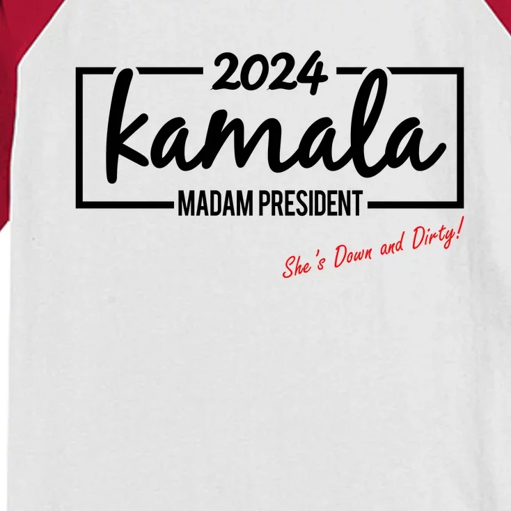 Kamala 2024 She Is Down And Dirty Kids Colorblock Raglan Jersey