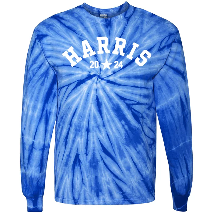 Kamala 2024 Vintage Curved Baseball Font Kamala Harris 2024 Gift Tie-Dye Long Sleeve Shirt