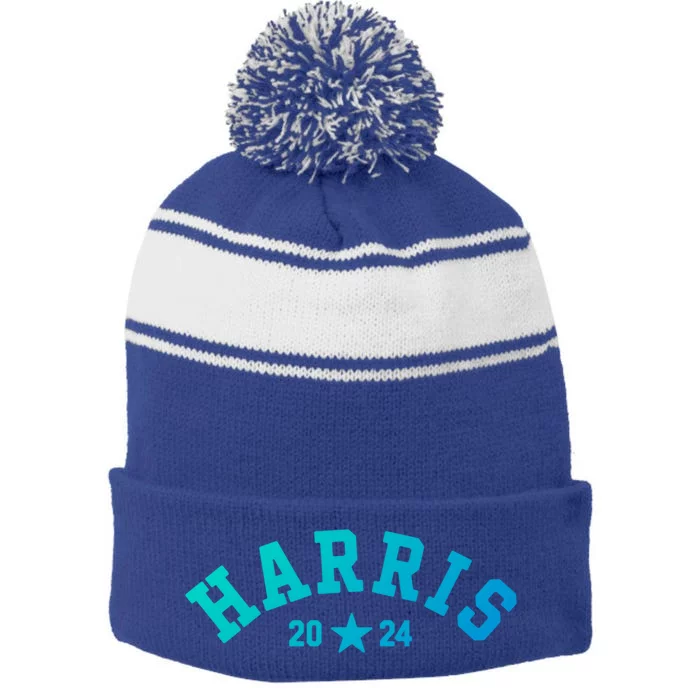 Kamala 2024 Vintage Curved Baseball Font Kamala Harris 2024 Gift Stripe Pom Pom Beanie