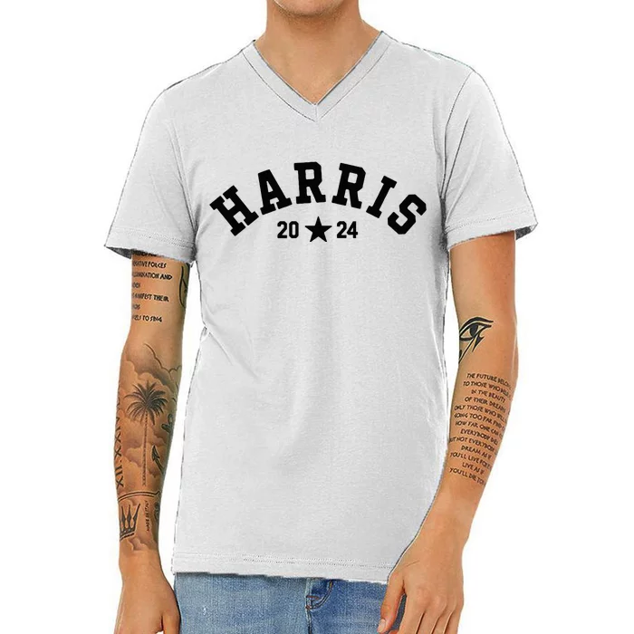 Kamala 2024 Vintage Curved Baseball Font Kamala Harris 2024 V-Neck T-Shirt