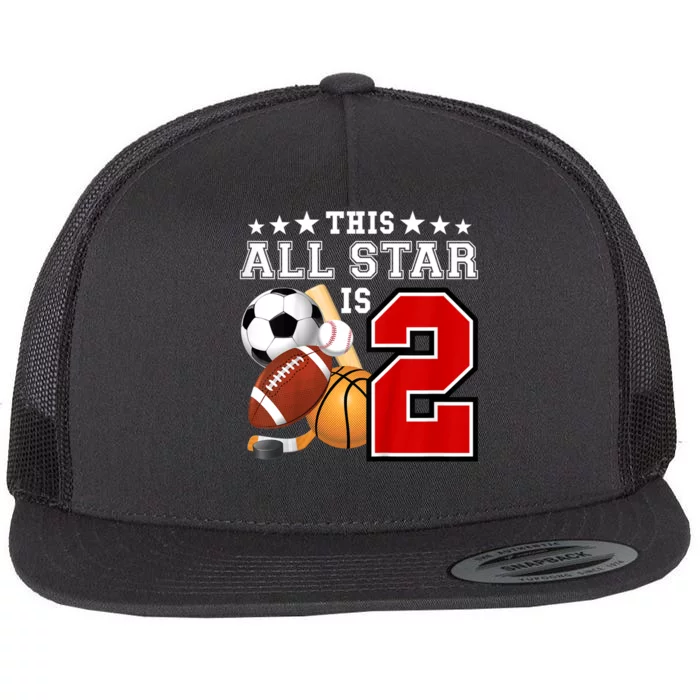 Kids 2 Year Old Sports Star Birthday Party All Sport 2nd Flat Bill Trucker Hat