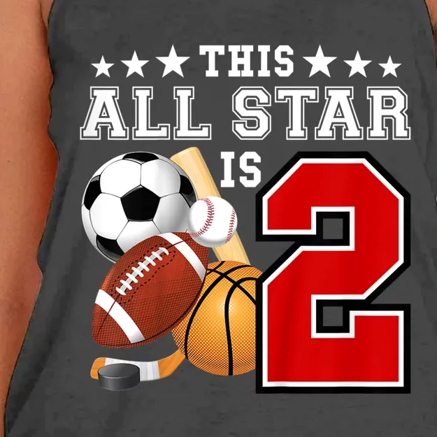 Kids 2 Year Old Sports Star Birthday Party All Sport 2nd Women's Knotted Racerback Tank