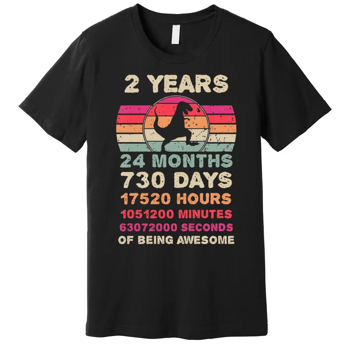 Kids 2 Year Old Dinosaur Second Birthday 2nd Birthday Boy Girl Premium T-Shirt