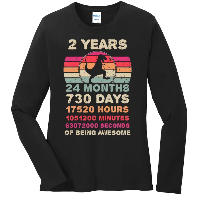 Kids 2 Year Old Dinosaur Second Birthday 2nd Birthday Boy Girl Ladies Long Sleeve Shirt