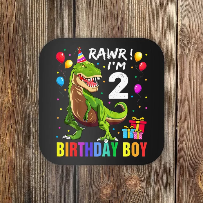 Kids 2 Year Old 2nd Birthday Boy T Rex Dinosaur Coaster