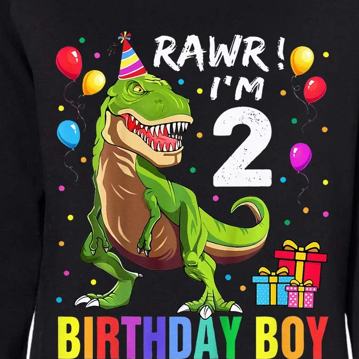 Kids 2 Year Old 2nd Birthday Boy T Rex Dinosaur Womens California Wash Sweatshirt