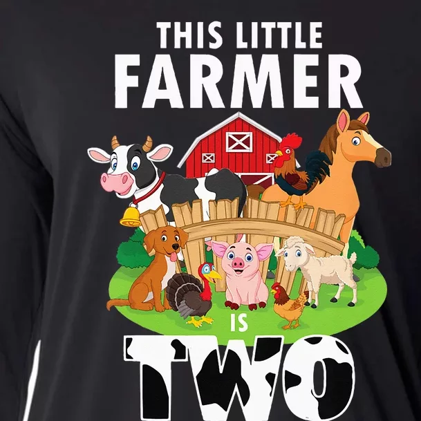 Kids 2 Years Old Boy Farmer 2nd Birthday Farm Animals Kids Cooling Performance Long Sleeve Crew