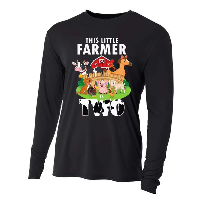 Kids 2 Years Old Boy Farmer 2nd Birthday Farm Animals Kids Cooling Performance Long Sleeve Crew