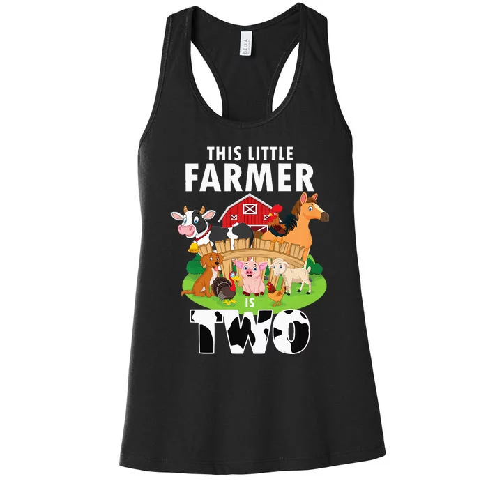 Kids 2 Years Old Boy Farmer 2nd Birthday Farm Animals Kids Women's Racerback Tank