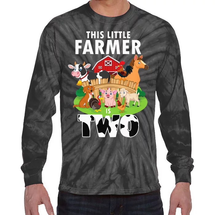 Kids 2 Years Old Boy Farmer 2nd Birthday Farm Animals Kids Tie-Dye Long Sleeve Shirt