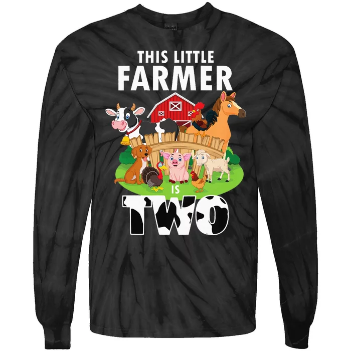 Kids 2 Years Old Boy Farmer 2nd Birthday Farm Animals Kids Tie-Dye Long Sleeve Shirt