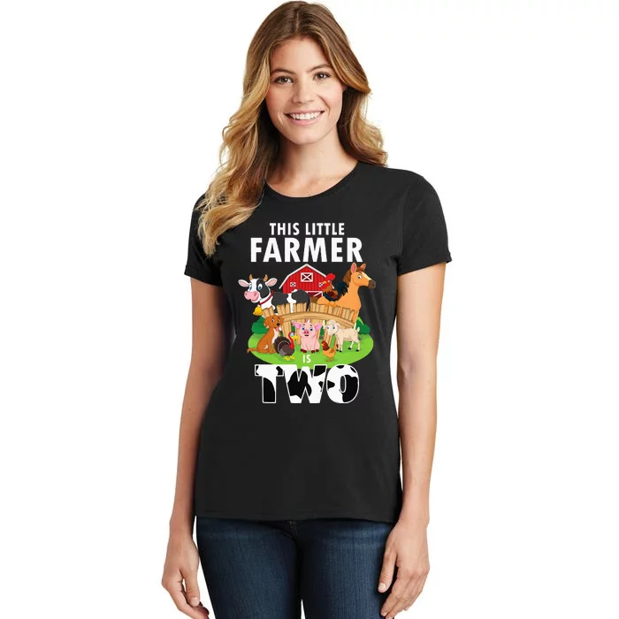 Kids 2 Years Old Boy Farmer 2nd Birthday Farm Animals Kids Women's T-Shirt