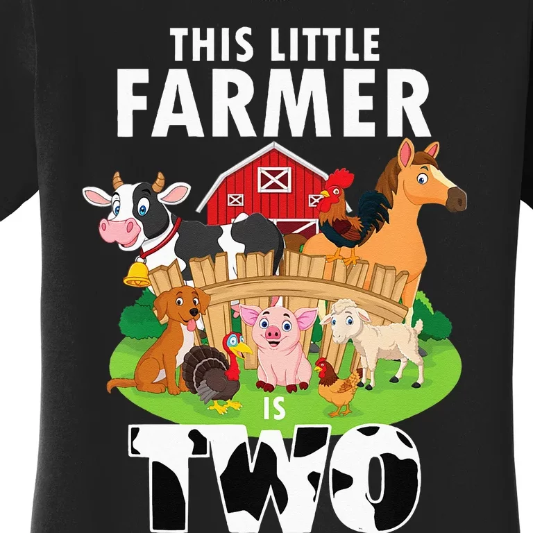 Kids 2 Years Old Boy Farmer 2nd Birthday Farm Animals Kids Women's T-Shirt