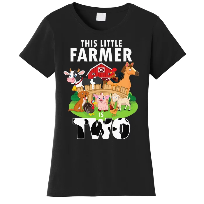 Kids 2 Years Old Boy Farmer 2nd Birthday Farm Animals Kids Women's T-Shirt