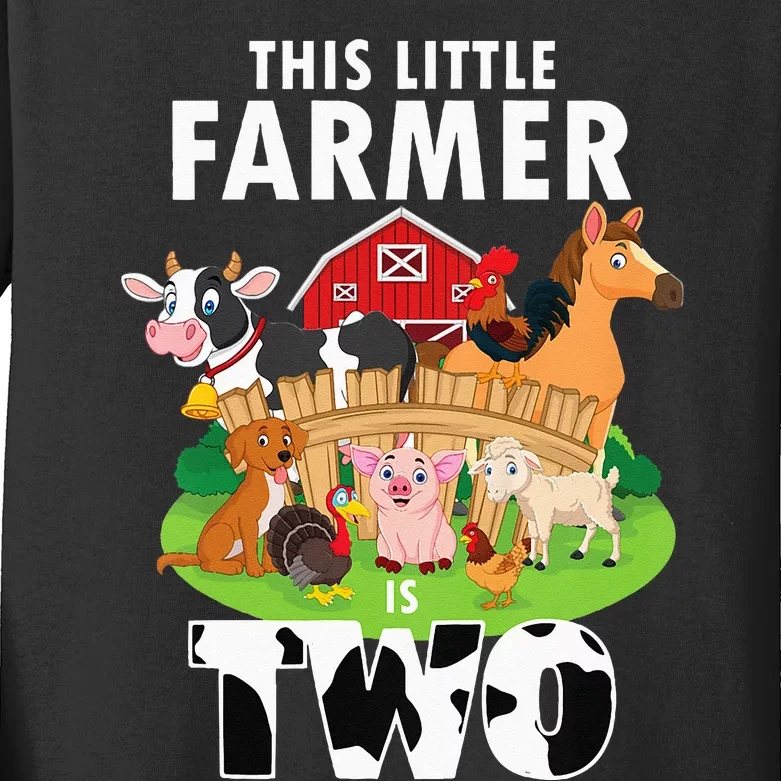 Kids 2 Years Old Boy Farmer 2nd Birthday Farm Animals Kids Kids Long Sleeve Shirt