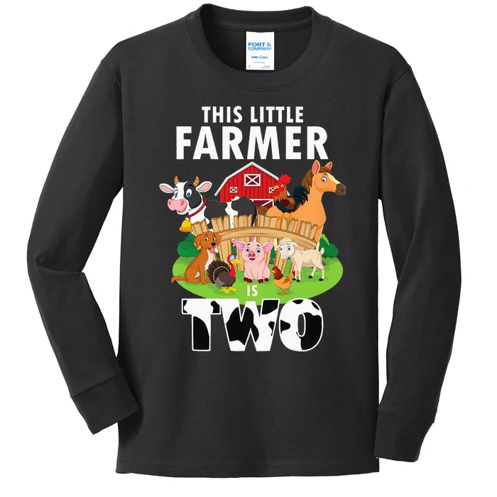 Kids 2 Years Old Boy Farmer 2nd Birthday Farm Animals Kids Kids Long Sleeve Shirt