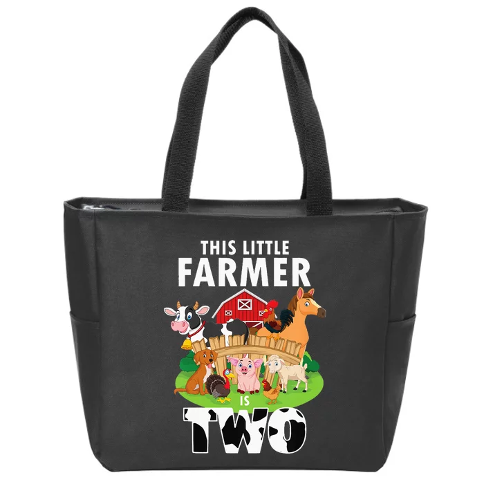 Kids 2 Years Old Boy Farmer 2nd Birthday Farm Animals Kids Zip Tote Bag