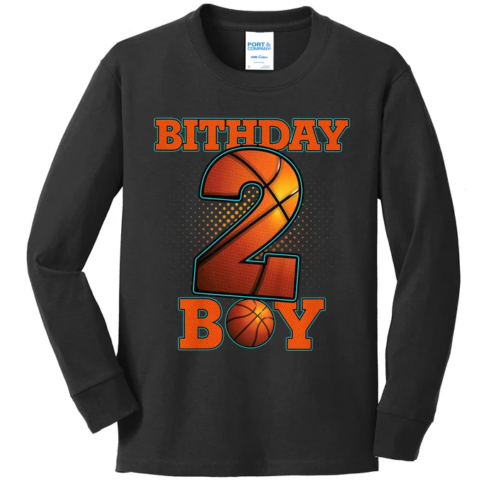 K.i.d.s 2 Years Old Basketball Boy 2nd Birthday Party Kids Long Sleeve Shirt