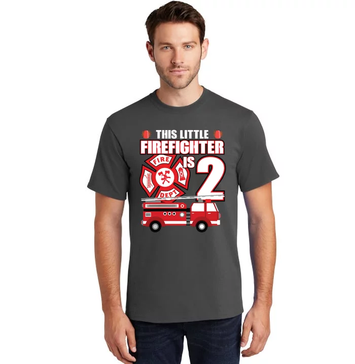 Kids 2 Year Old Firefighter Birthday Party Fire Truck 2nd Gift Tall T-Shirt