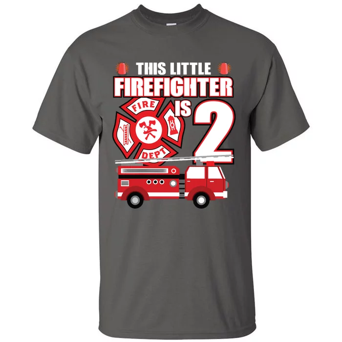 Kids 2 Year Old Firefighter Birthday Party Fire Truck 2nd Gift Tall T-Shirt