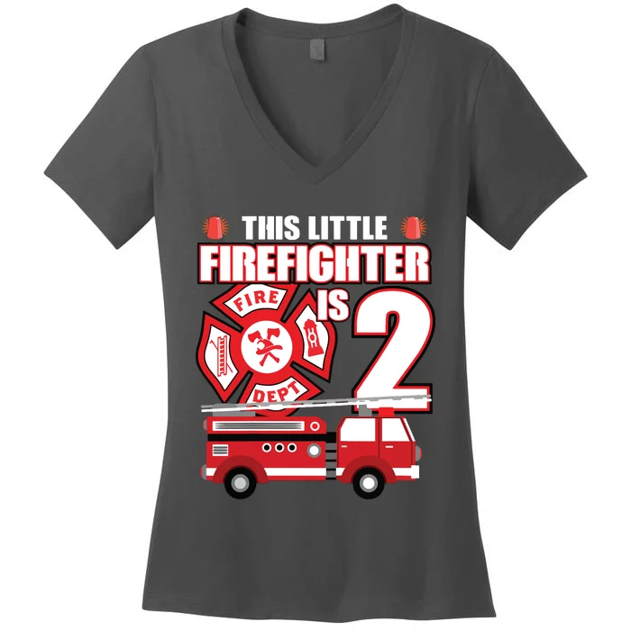 Kids 2 Year Old Firefighter Birthday Party Fire Truck 2nd Gift Women's V-Neck T-Shirt