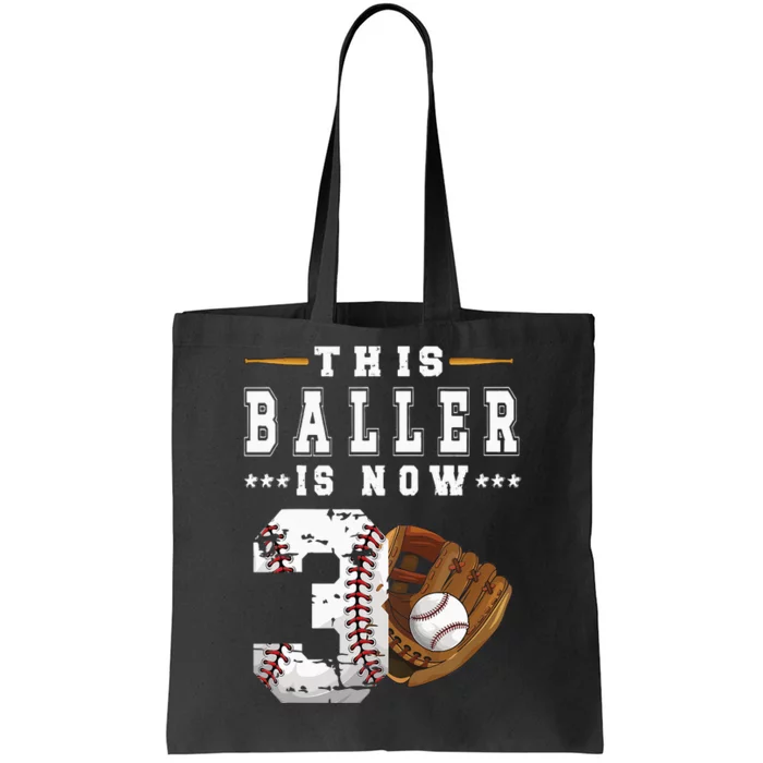 Kids 3rd Birthday Baseball Boy Three Year Old Baseball Player Tote Bag