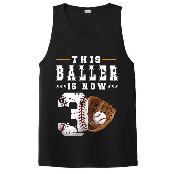 Kids 3rd Birthday Baseball Boy Three Year Old Baseball Player Performance Tank