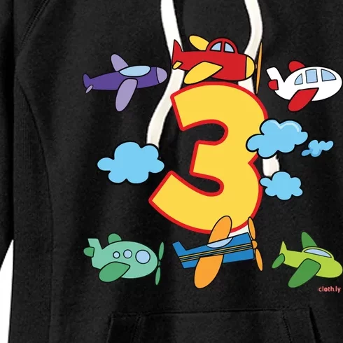 Kids 3rd Birthday Boy Airplane Pilot 3 Years Birthday Women's Fleece Hoodie