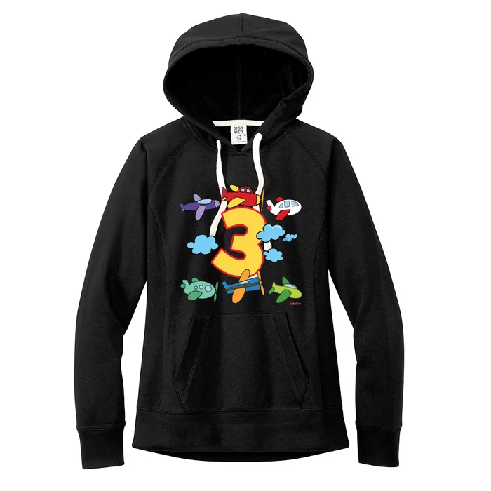 Kids 3rd Birthday Boy Airplane Pilot 3 Years Birthday Women's Fleece Hoodie