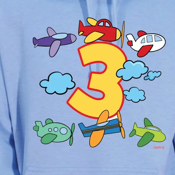 Kids 3rd Birthday Boy Airplane Pilot 3 Years Birthday Unisex Surf Hoodie