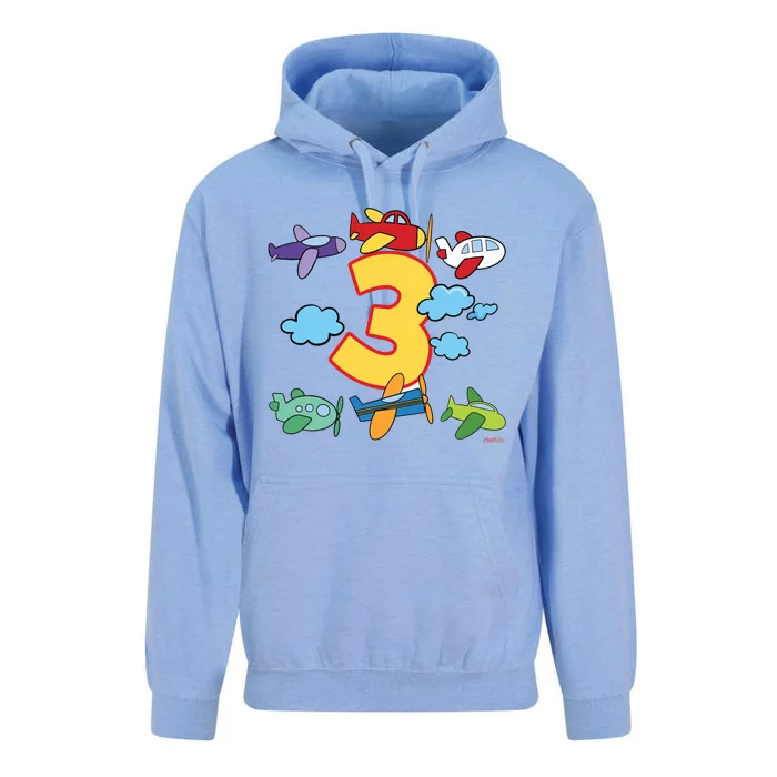 Kids 3rd Birthday Boy Airplane Pilot 3 Years Birthday Unisex Surf Hoodie