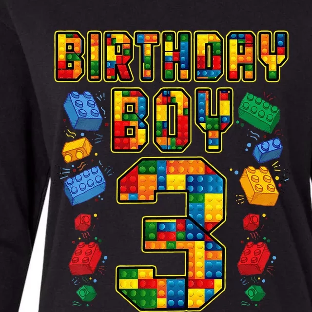 Kids 3rd Birthday Master Builder 3 Years Old Block Building Womens Cotton Relaxed Long Sleeve T-Shirt