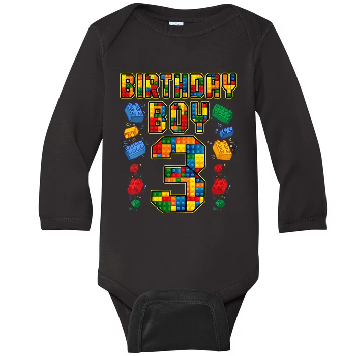 Kids 3rd Birthday Master Builder 3 Years Old Block Building Baby Long Sleeve Bodysuit