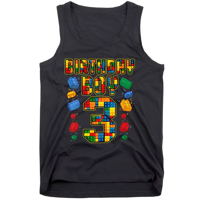 Kids 3rd Birthday Master Builder 3 Years Old Block Building Tank Top