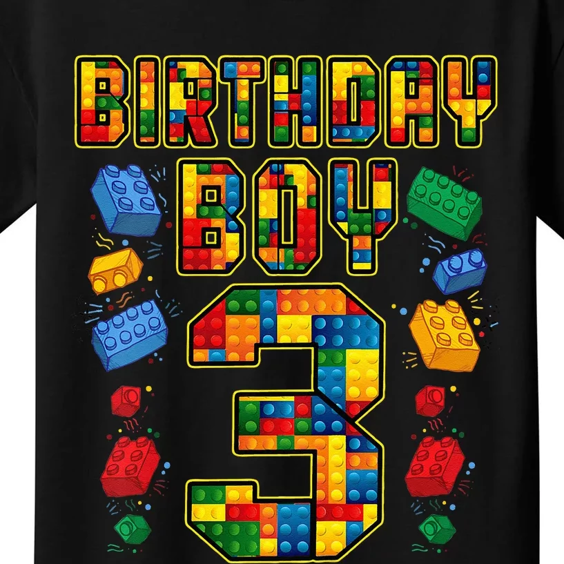 Kids 3rd Birthday Master Builder 3 Years Old Block Building Kids T-Shirt