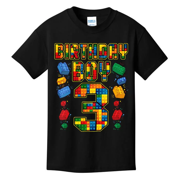 Kids 3rd Birthday Master Builder 3 Years Old Block Building Kids T-Shirt