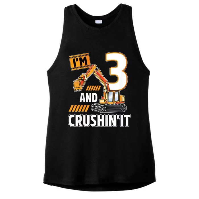 Kids 3 Year Old Vehicles Construction Excavator Birthday 3rd Ladies Tri-Blend Wicking Tank