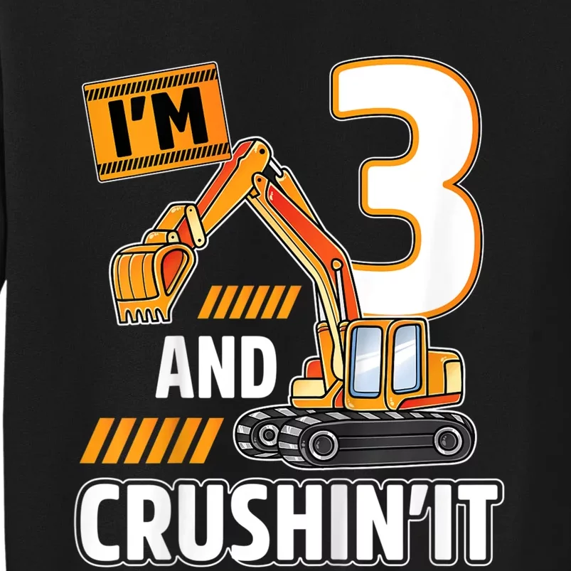 Kids 3 Year Old Vehicles Construction Excavator Birthday 3rd Sweatshirt