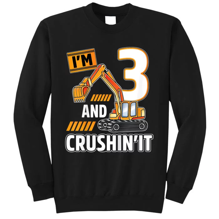 Kids 3 Year Old Vehicles Construction Excavator Birthday 3rd Sweatshirt